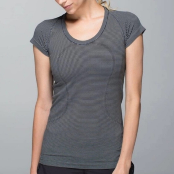 lululemon athletica Tops - Lululemon Run Swiftly Tech Short Sleeve Crew Tempo Stripe Black White 8
